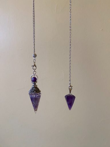 Mid Size Amethyst chip set in resin pendulum